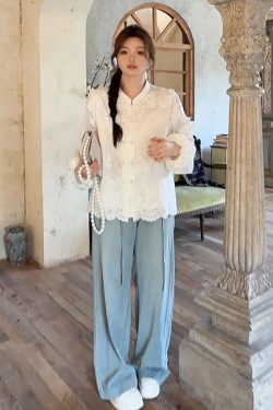 Plus Size Women's Long Sleeve Button-Up Shirt, High-End Embroidered Chinese Style, Flattering Curvy Fit, Elegant Temperament Top