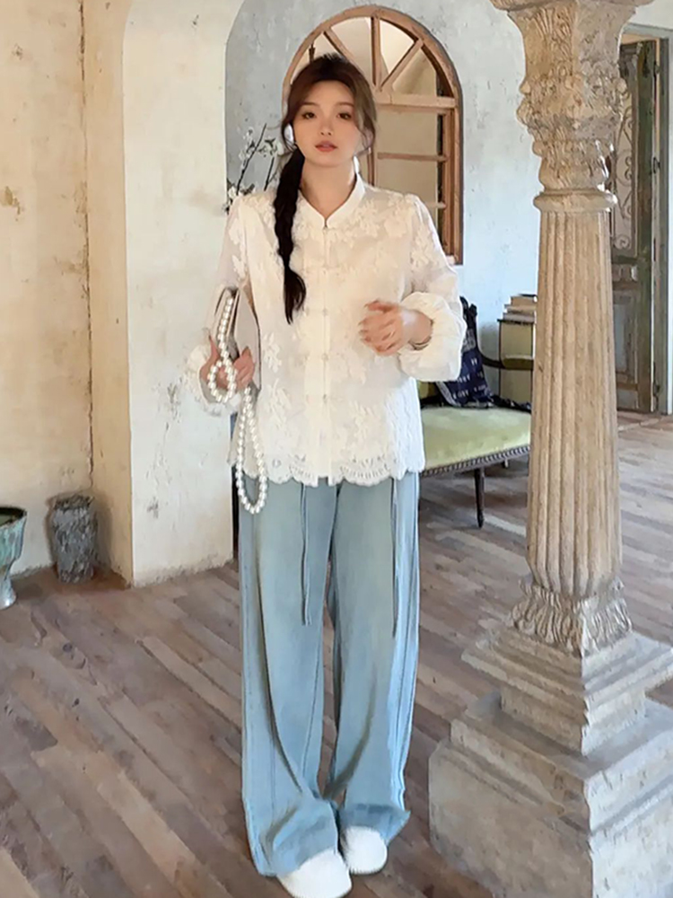 Plus Size Women's Long Sleeve Button-Up Shirt, High-End Embroidered Chinese Style, Flattering Curvy Fit, Elegant Temperament Top Plus Size Women's Long Sleeve Button-Up Shirt, High-End Embroidered Chinese Style, Flattering Curvy Fit, Elegant Temperament Top