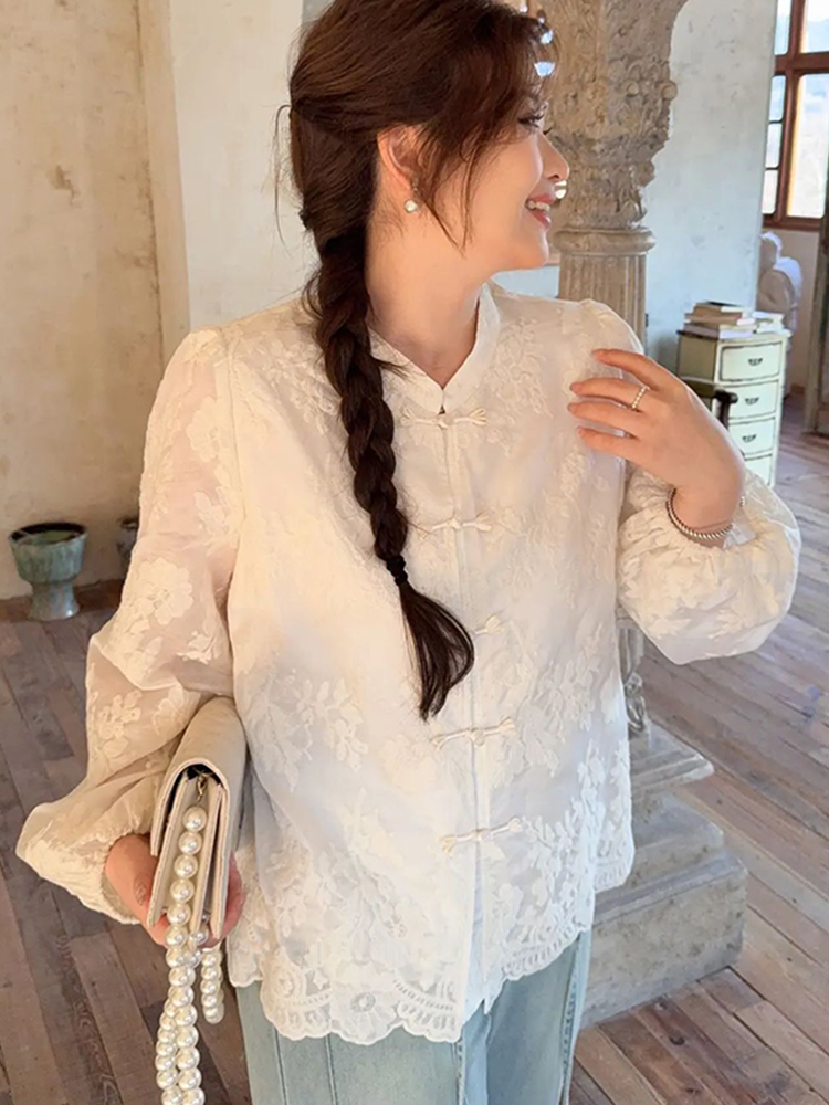 Plus Size Women's Long Sleeve Button-Up Shirt, High-End Embroidered Chinese Style, Flattering Curvy Fit, Elegant Temperament Top Plus Size Women's Long Sleeve Button-Up Shirt, High-End Embroidered Chinese Style, Flattering Curvy Fit, Elegant Temperament Top
