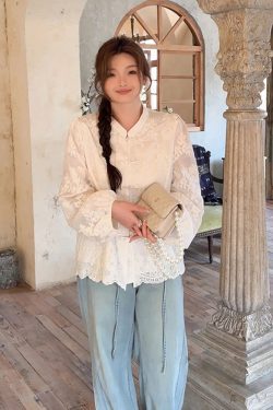 Plus Size Women's Long Sleeve Button-Up Shirt, High-End Embroidered Chinese Style, Flattering Curvy Fit, Elegant Temperament Top