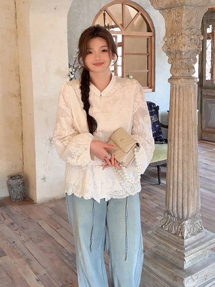 Plus Size Women's Long Sleeve Button-Up Shirt, High-End Embroidered Chinese Style, Flattering Curvy Fit, Elegant Temperament Top Plus Size Women's Long Sleeve Button-Up Shirt, High-End Embroidered Chinese Style, Flattering Curvy Fit, Elegant Temperament Top