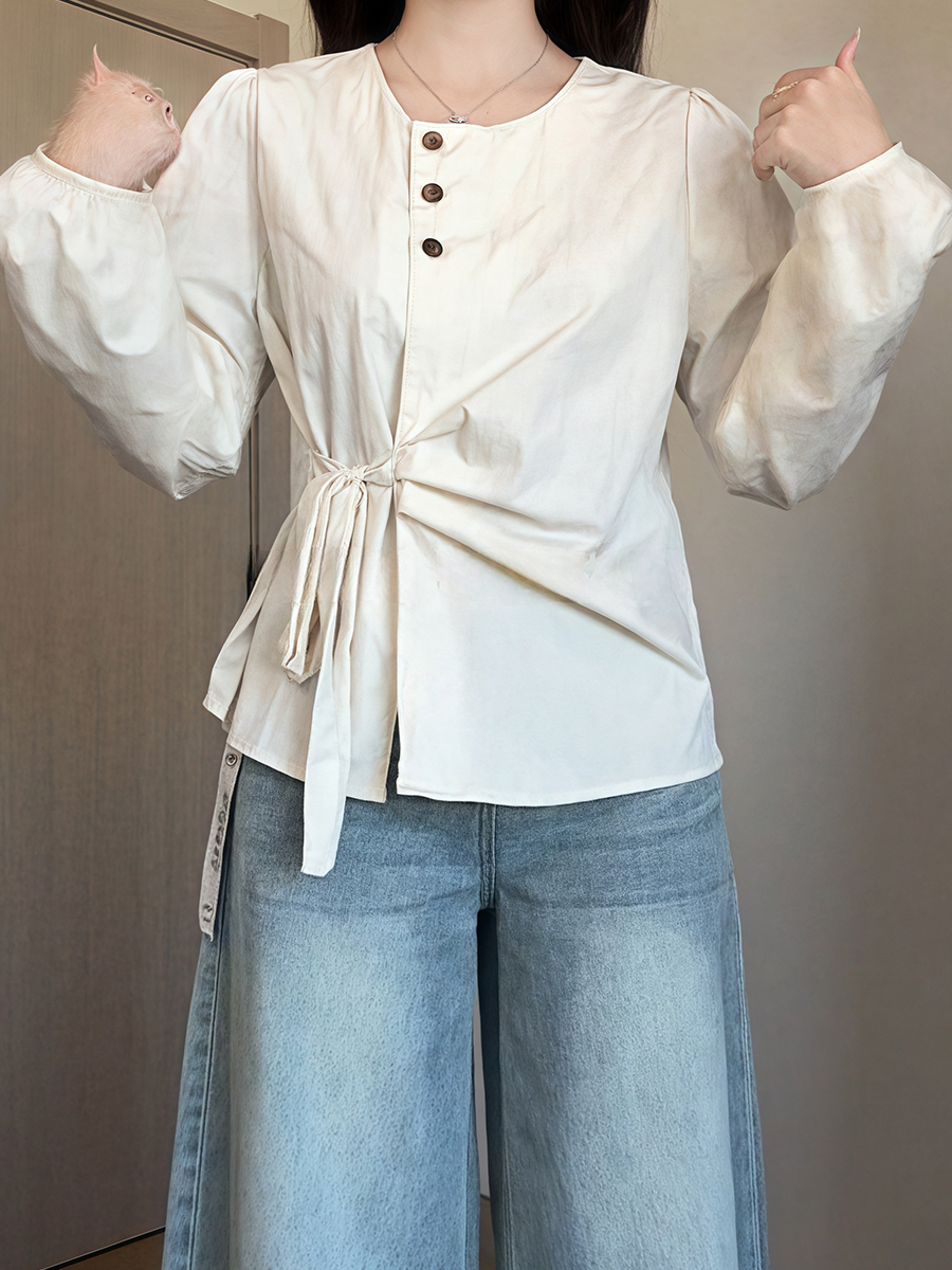 Plus-Size Women's Long Sleeve Shirt - French Design, Irregular Waist, Flattering Spring Top for Curvy Figures, Chic Fashion. Plus-Size Women's Long Sleeve Shirt - French Design, Irregular Waist, Flattering Spring Top for Curvy Figures, Chic Fashion.