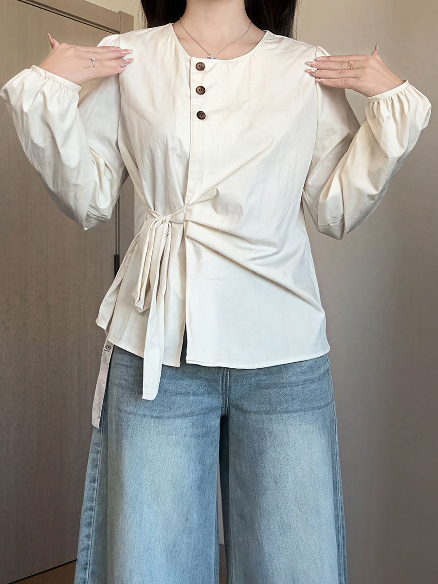 Plus-Size Women's Long Sleeve Shirt - French Design, Irregular Waist, Flattering Spring Top for Curvy Figures, Chic Fashion. Plus-Size Women's Long Sleeve Shirt - French Design, Irregular Waist, Flattering Spring Top for Curvy Figures, Chic Fashion.