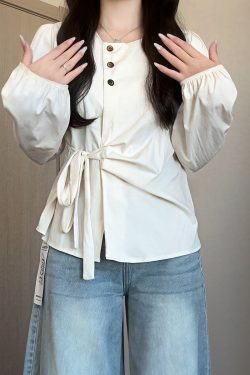 Plus-Size Women's Long Sleeve Shirt - French Design, Irregular Waist, Flattering Spring Top for Curvy Figures, Chic Fashion.