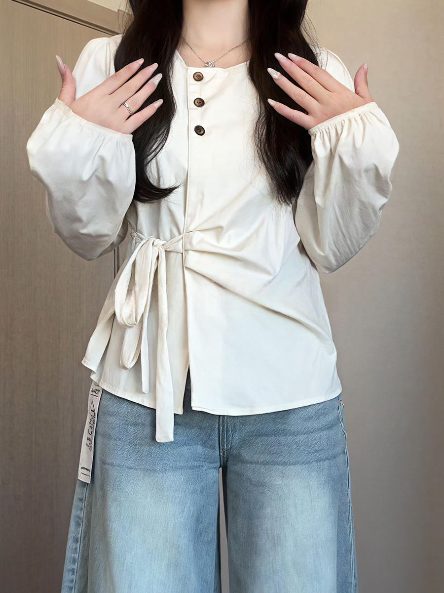 Plus-Size Women's Long Sleeve Shirt - French Design, Irregular Waist, Flattering Spring Top for Curvy Figures, Chic Fashion. Plus-Size Women's Long Sleeve Shirt - French Design, Irregular Waist, Flattering Spring Top for Curvy Figures, Chic Fashion.