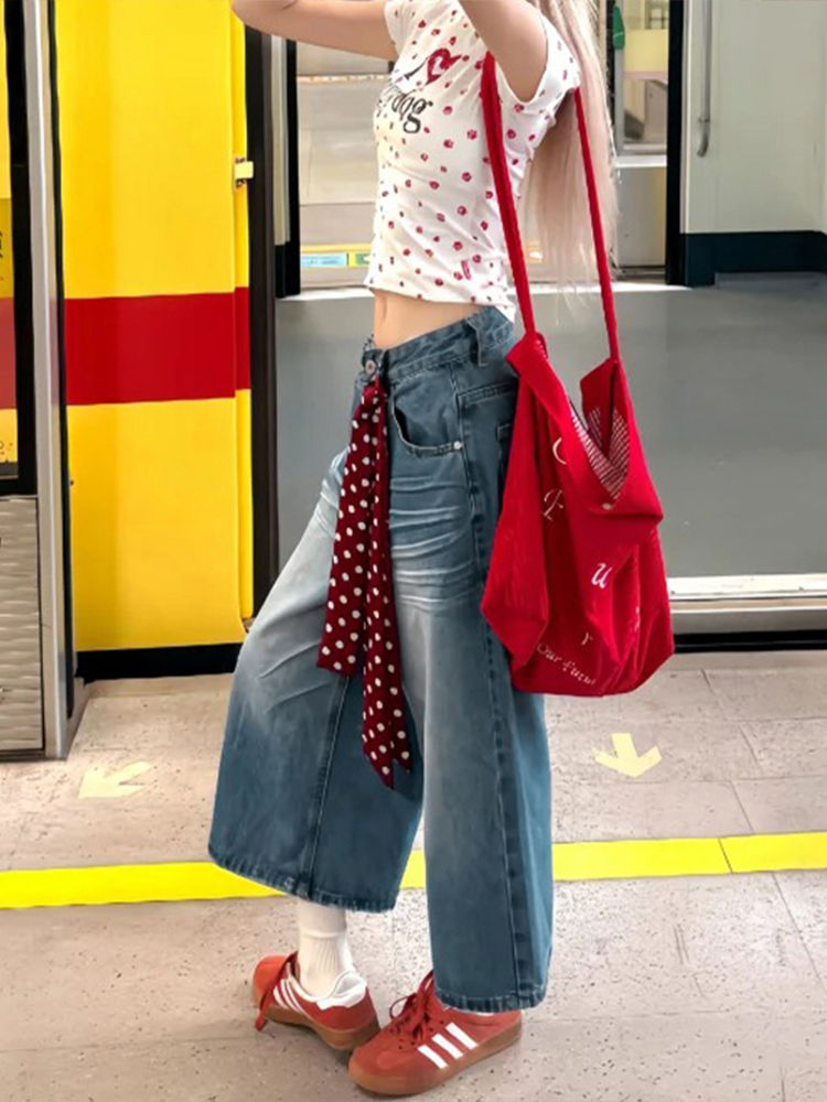 Plus Size Women's Loose Wide-Leg Denim Capri Pants - Summer 2025 American Style Shorts Plus Size Women's Loose Wide-Leg Denim Capri Pants - Summer 2025 American Style Shorts