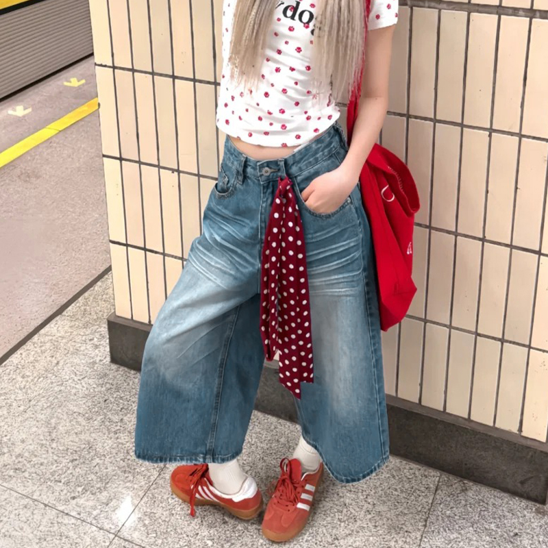 Plus Size Women's Loose Wide-Leg Denim Capri Pants - Summer 2025 American Style Shorts Plus Size Women's Loose Wide-Leg Denim Capri Pants - Summer 2025 American Style Shorts