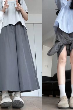 Plus Size Women's Loose Wide-Leg Skirt Pants with Elastic Waist - Summer 2025 Gray Fashionable Y2K Style