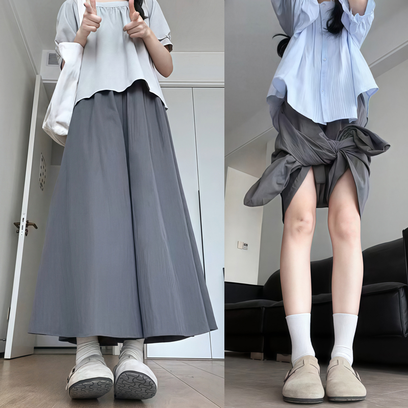 Plus Size Women's Loose Wide-Leg Skirt Pants with Elastic Waist - Summer 2025 Gray Fashionable Y2K Style Plus Size Women's Loose Wide-Leg Skirt Pants with Elastic Waist - Summer 2025 Gray Fashionable Y2K Style
