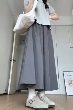 Plus Size Women's Loose Wide-Leg Skirt Pants with Elastic Waist - Summer 2025 Gray Fashionable Y2K Style