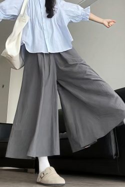 Plus Size Women's Loose Wide-Leg Skirt Pants with Elastic Waist - Summer 2025 Gray Fashionable Y2K Style
