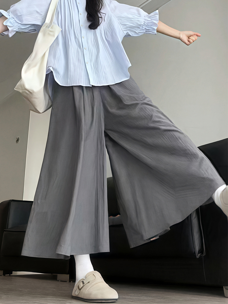 Plus Size Women's Loose Wide-Leg Skirt Pants with Elastic Waist - Summer 2025 Gray Fashionable Y2K Style Plus Size Women's Loose Wide-Leg Skirt Pants with Elastic Waist - Summer 2025 Gray Fashionable Y2K Style