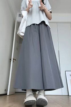 Plus Size Women's Loose Wide-Leg Skirt Pants with Elastic Waist - Summer 2025 Gray Fashionable Y2K Style