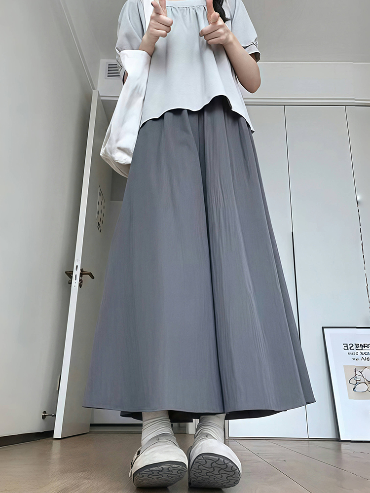 Plus Size Women's Loose Wide-Leg Skirt Pants with Elastic Waist - Summer 2025 Gray Fashionable Y2K Style Plus Size Women's Loose Wide-Leg Skirt Pants with Elastic Waist - Summer 2025 Gray Fashionable Y2K Style