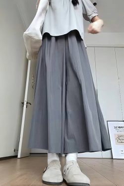 Plus Size Women's Loose Wide-Leg Skirt Pants with Elastic Waist - Summer 2025 Gray Fashionable Y2K Style