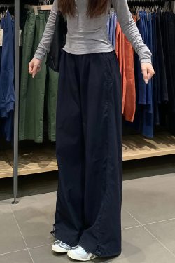 Plus Size Women's Navy Blue Quick-Dry Wide-Leg High-Waisted Cargo Pants - Loose Fit Summer Style