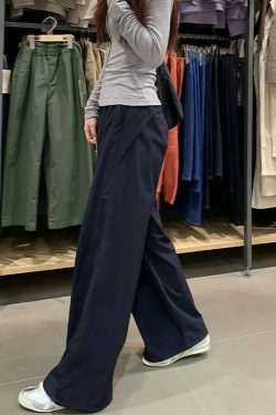 Plus Size Women's Navy Blue Quick-Dry Wide-Leg High-Waisted Cargo Pants - Loose Fit Summer Style