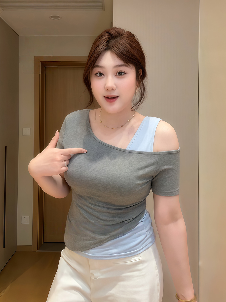 Plus-Size Women's Off-Shoulder Short Sleeve T-Shirt, Slim Fit Faux Two-Piece Top, Summer Fashion for Curvy Women, Trendy Style Plus-Size Women's Off-Shoulder Short Sleeve T-Shirt, Slim Fit Faux Two-Piece Top, Summer Fashion for Curvy Women, Trendy Style