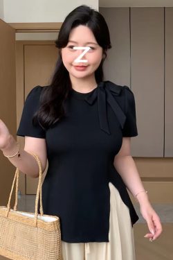 Plus-Size Women's Short Sleeve Irregular Split T-Shirt - Trendy Summer Top for Curvy Figures