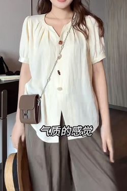 Plus Size Women's Short Sleeve Slimming Casual Blouse - Versatile Design, Covers Belly, Flattering Fit for Curvy Figures