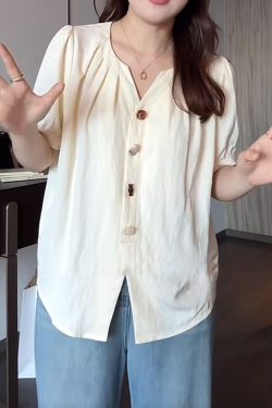 Plus Size Women's Short Sleeve Slimming Casual Blouse - Versatile Design, Covers Belly, Flattering Fit for Curvy Figures
