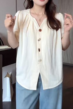 Plus Size Women's Short Sleeve Slimming Casual Blouse - Versatile Design, Covers Belly, Flattering Fit for Curvy Figures