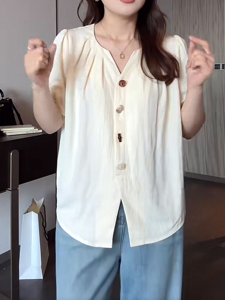 Plus Size Women's Short Sleeve Slimming Casual Blouse - Versatile Design, Covers Belly, Flattering Fit for Curvy Figures Plus Size Women's Short Sleeve Slimming Casual Blouse - Versatile Design, Covers Belly, Flattering Fit for Curvy Figures