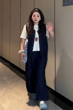 Plus-Size Women's Solid Color Short-Sleeve T-Shirt & Wide-Leg Pants Three-Piece Set - Versatile Summer Fashion Ensemble