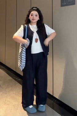 Plus-Size Women's Solid Color Short-Sleeve T-Shirt & Wide-Leg Pants Three-Piece Set - Versatile Summer Fashion Ensemble