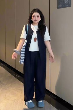 Plus-Size Women's Solid Color Short-Sleeve T-Shirt & Wide-Leg Pants Three-Piece Set - Versatile Summer Fashion Ensemble