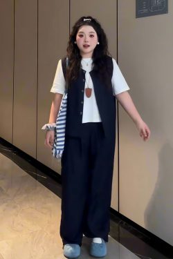 Plus-Size Women's Solid Color Short-Sleeve T-Shirt & Wide-Leg Pants Three-Piece Set - Versatile Summer Fashion Ensemble