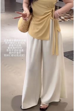 Plus Size Women's Summer High Waist Loose Wide-Leg Pants - Casual Cool Feeling Versatile Slimming Fashion Trousers