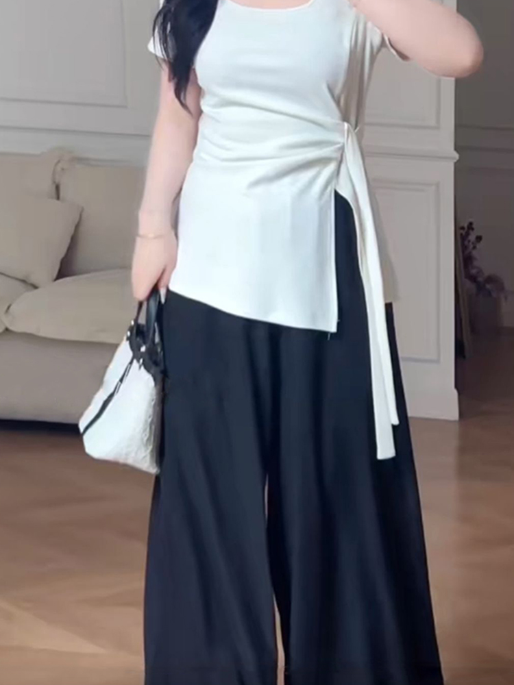 Plus Size Women's Summer High Waist Loose Wide-Leg Pants - Casual Cool Feeling Versatile Slimming Fashion Trousers Plus Size Women's Summer High Waist Loose Wide-Leg Pants - Casual Cool Feeling Versatile Slimming Fashion Trousers