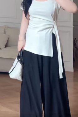 Plus Size Women's Summer High Waist Loose Wide-Leg Pants - Casual Cool Feeling Versatile Slimming Fashion Trousers