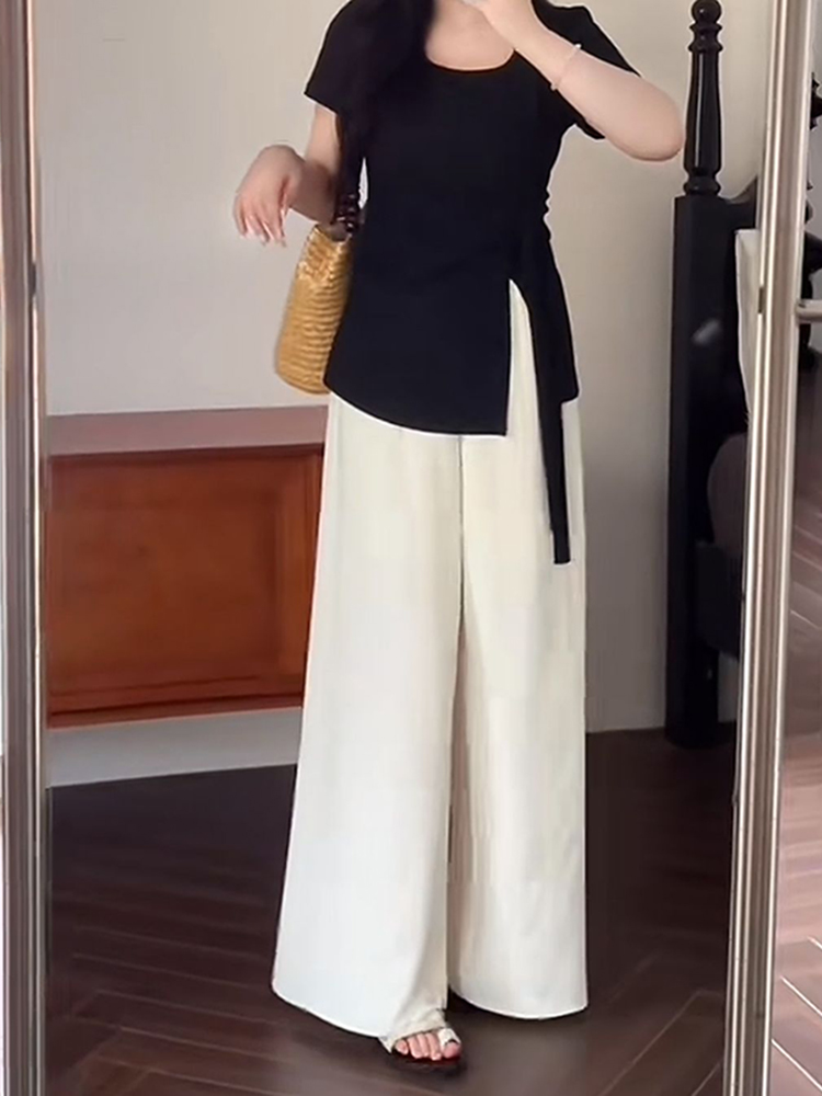 Plus Size Women's Summer High Waist Loose Wide-Leg Pants - Casual Cool Feeling Versatile Slimming Fashion Trousers Plus Size Women's Summer High Waist Loose Wide-Leg Pants - Casual Cool Feeling Versatile Slimming Fashion Trousers