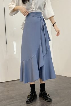 Plus-Size Women's Summer High-Waisted Midi Skirt, Irregular Mermaid Design, Slimming and Hip-Covering, Trendy Fashion Piece