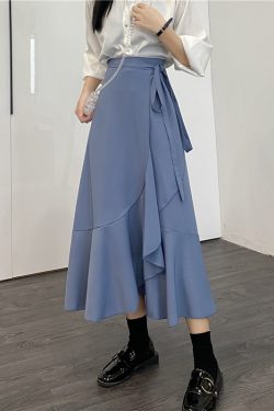 Plus-Size Women's Summer High-Waisted Midi Skirt, Irregular Mermaid Design, Slimming and Hip-Covering, Trendy Fashion Piece