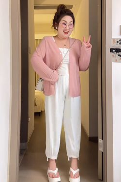 Plus Size Women's Summer Ice Silk Knitted Cardigan - Versatile Lightweight Jacket for Curvy Figures, Sun Protection Top, Air Conditioning Shirt