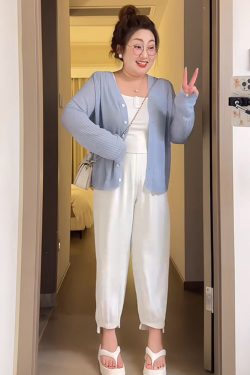 Plus Size Women's Summer Ice Silk Knitted Cardigan - Versatile Lightweight Jacket for Curvy Figures, Sun Protection Top, Air Conditioning Shirt