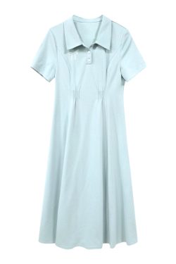 Plus-Size Women's Summer Polo Collar Short Sleeve A-Line Dress, Waist-Cinching Slimming Fit, College Style, Trendy and Elegant Look