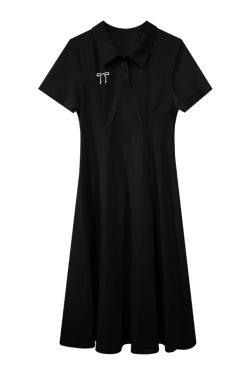 Plus-Size Women's Summer Polo Collar Short Sleeve A-Line Dress, Waist-Cinching Slimming Fit, College Style, Trendy and Elegant Look