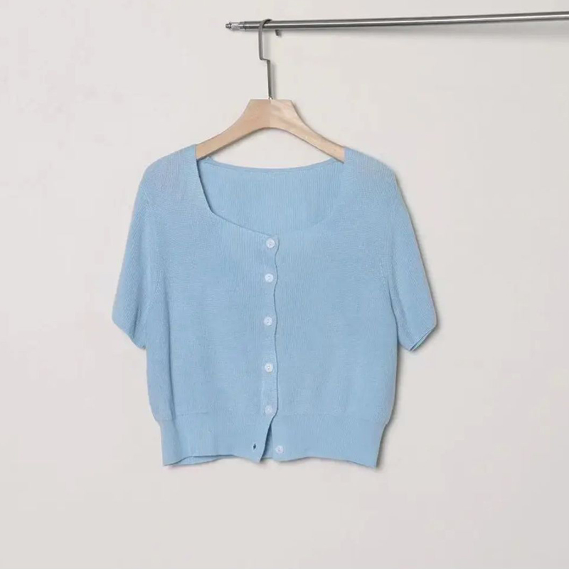 Plus Size Women's Summer Short Sleeve Ice Silk Knitted Top - Flattering Square Neck French Style Blouse for Curvy Figures Plus Size Women's Summer Short Sleeve Ice Silk Knitted Top - Flattering Square Neck French Style Blouse for Curvy Figures