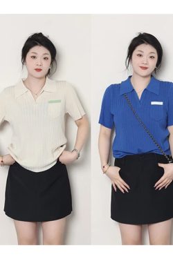 Plus Size Women's Summer Short Sleeve Ice Silk Polo Knitted Top, Slimming Design, Belly Covering, Lightweight Casual Wear