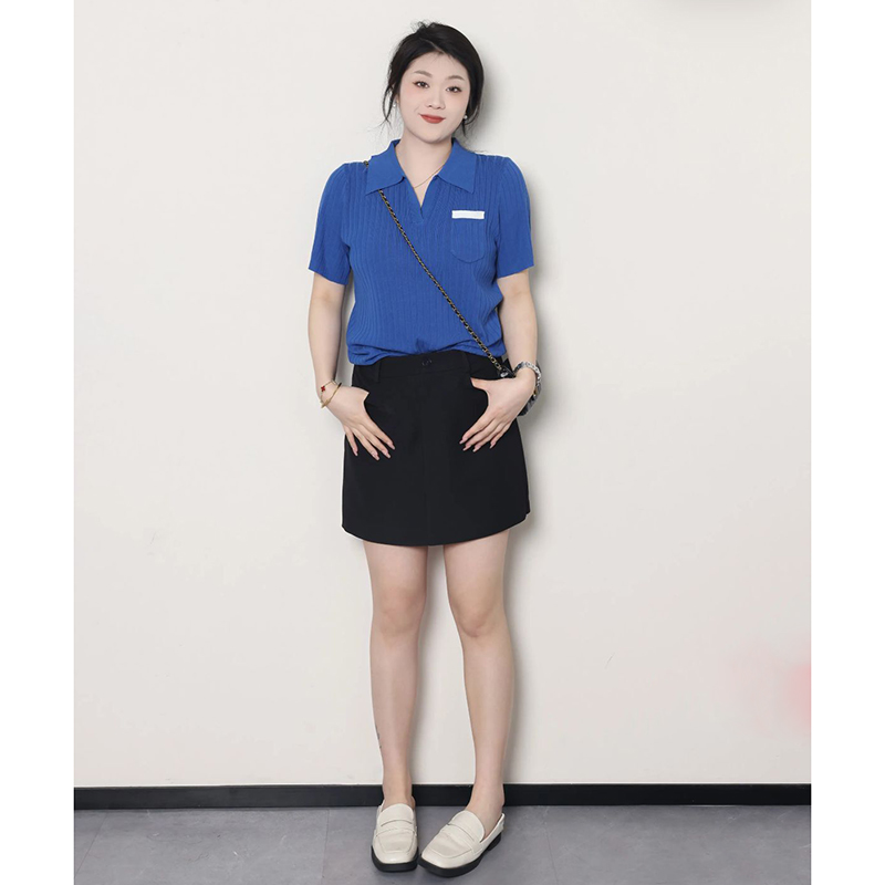 Plus Size Women's Summer Short Sleeve Ice Silk Polo Knitted Top, Slimming Design, Belly Covering, Lightweight Casual Wear Plus Size Women's Summer Short Sleeve Ice Silk Polo Knitted Top, Slimming Design, Belly Covering, Lightweight Casual Wear