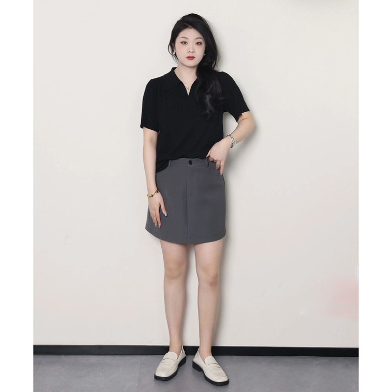 Plus Size Women's Summer Short Sleeve Ice Silk Polo Knitted Top, Slimming Design, Belly Covering, Lightweight Casual Wear Plus Size Women's Summer Short Sleeve Ice Silk Polo Knitted Top, Slimming Design, Belly Covering, Lightweight Casual Wear