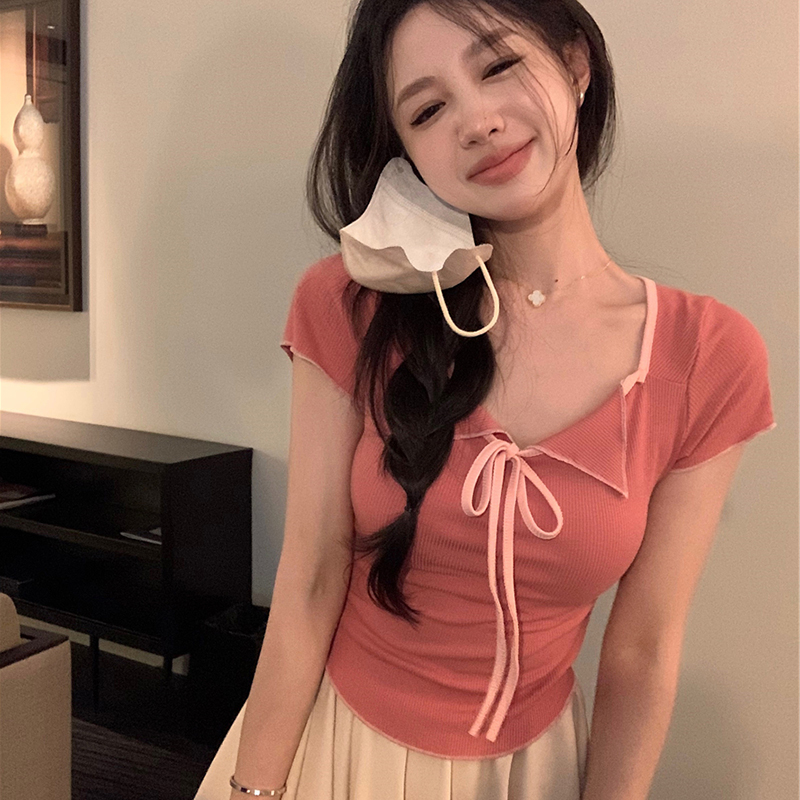 Plus Size Women's Summer Short Sleeve T-Shirt – Spicy Slim Fit Tummy-Covering Tie Top for a Trendy Look Plus Size Women's Summer Short Sleeve T-Shirt – Spicy Slim Fit Tummy-Covering Tie Top for a Trendy Look