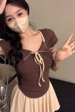 Plus Size Women's Summer Short Sleeve T-Shirt – Spicy Slim Fit Tummy-Covering Tie Top for a Trendy Look