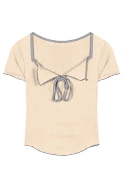 Plus Size Women's Summer Short Sleeve T-Shirt – Spicy Slim Fit Tummy-Covering Tie Top for a Trendy Look