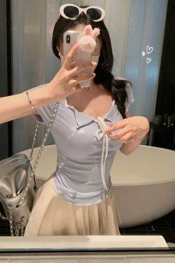 Plus Size Women's Summer Short Sleeve T-Shirt – Spicy Slim Fit Tummy-Covering Tie Top for a Trendy Look