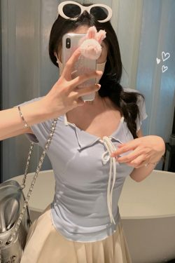 Plus Size Women's Summer Short Sleeve T-Shirt – Spicy Slim Fit Tummy-Covering Tie Top for a Trendy Look